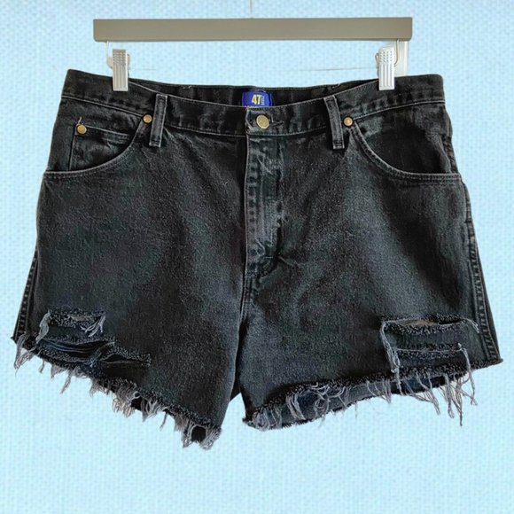 Wrangler Pants - Vintage Wrangler black cut off denim shorts